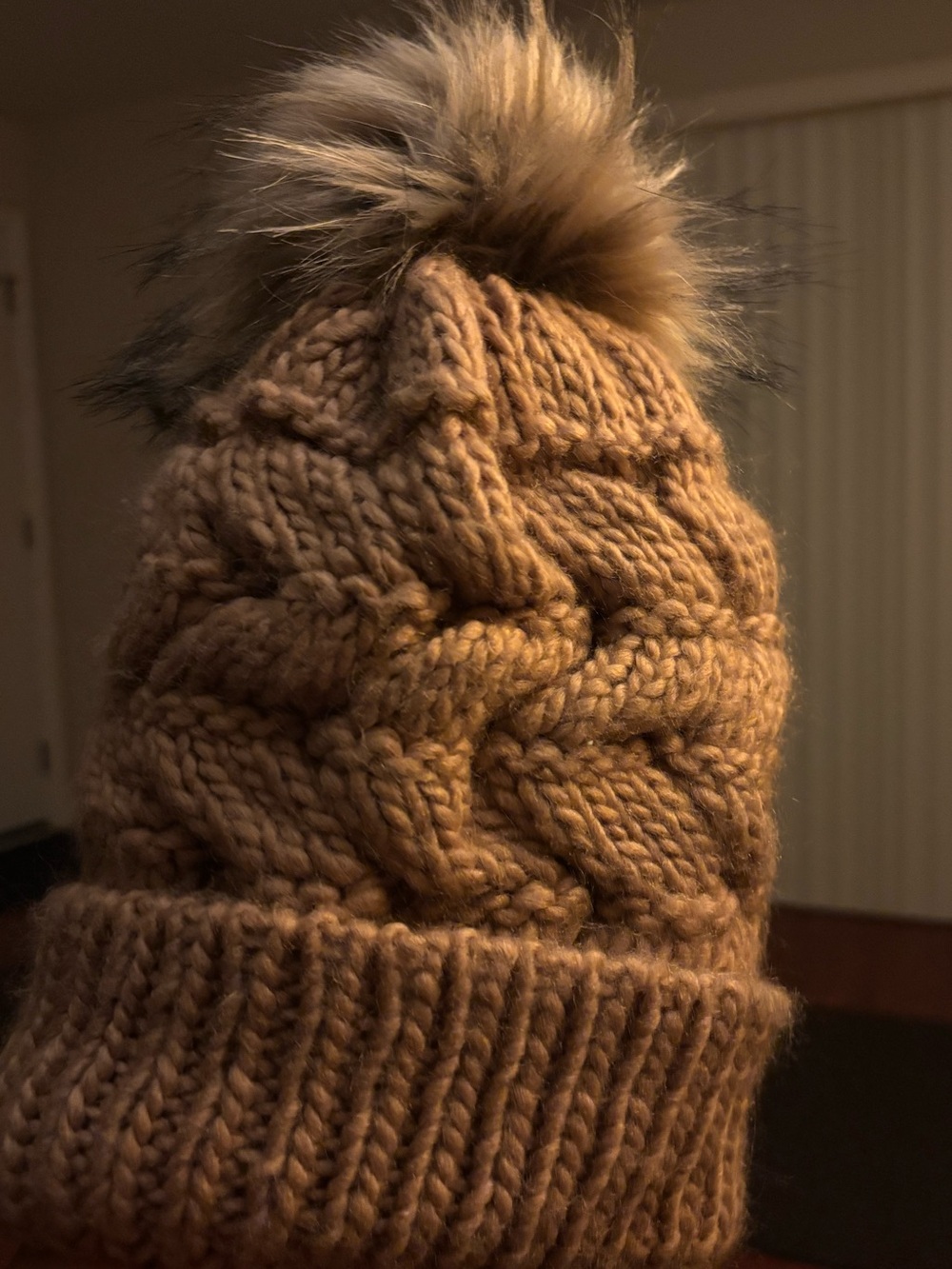 Shiraleah Knit Pom Beanie in Camel Brown
